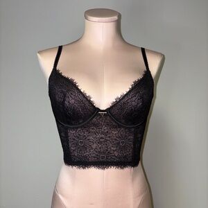 Victoria's Secret Black Lace Longline Bralette 32D